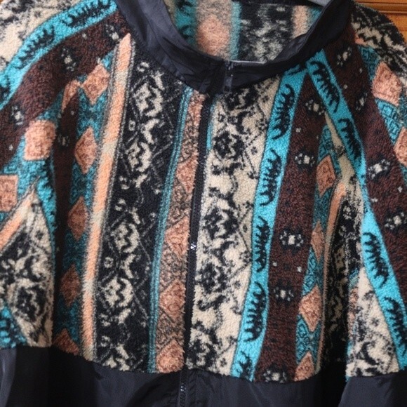 Unbranded Fleece Windbreaker Jacket 2XL Full Zip Peach Blue Southwestern Print - Picture 2 of 12